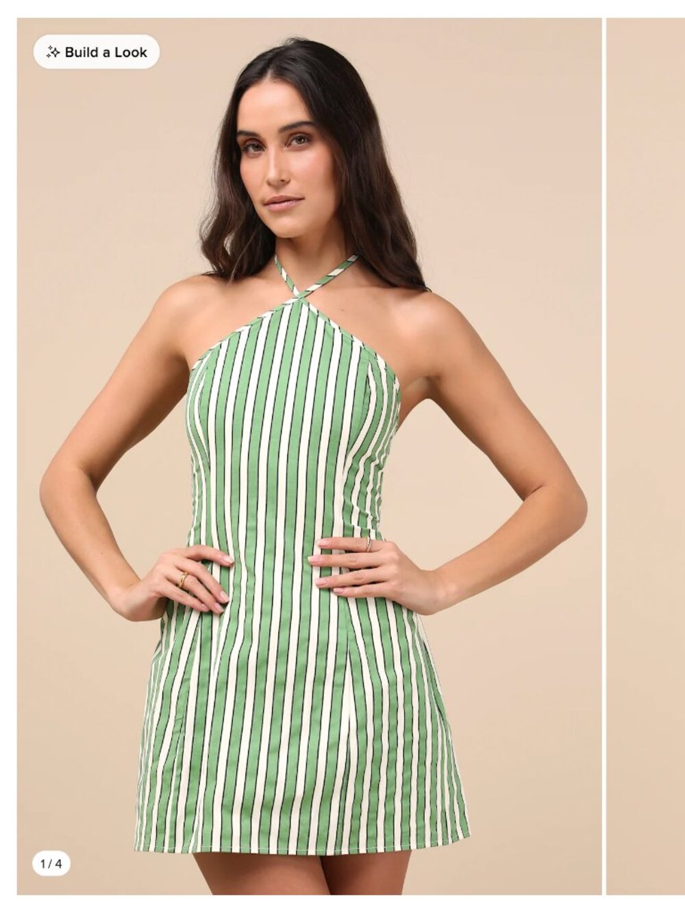 Lulus Madelia Green Striped Halter Mini Dress